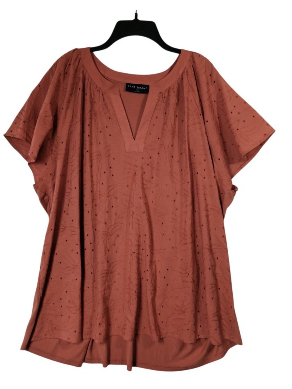 Lane Bryant 26/28 Plus Size Eyelet Embroidered Flutter Sleeve Tunic Top Rust